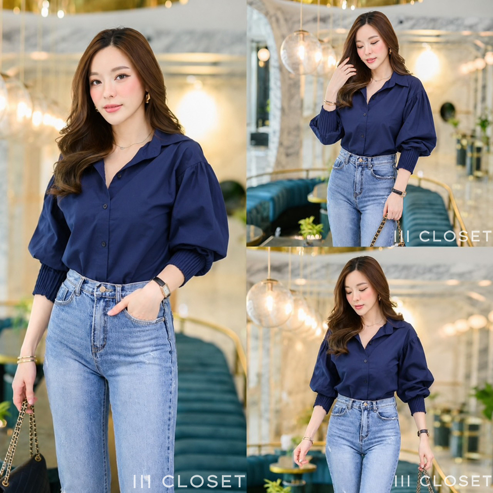 เสื้อเชิ้ต lll Freesize lll ZO011 คอปก แขนพอง สม็อกปลายแขน  เนื้อผ้าอ็อกฟอร์ด ผ้าดี ใส่สบาย ไม่ร้อน