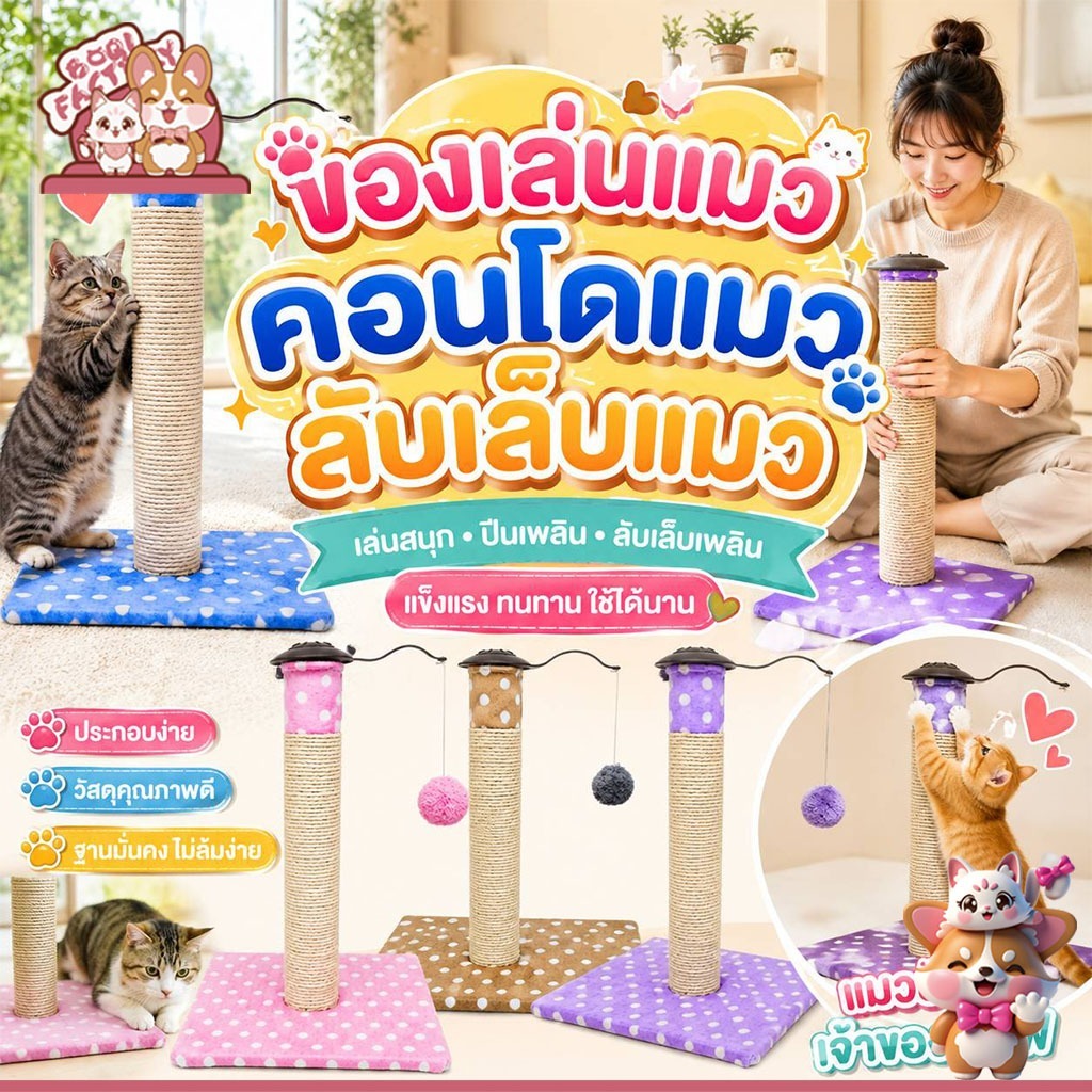 Boqi Factory  คอนโดแมว ที่ฝนเล็บแมว สีสันสวยงาม KKL