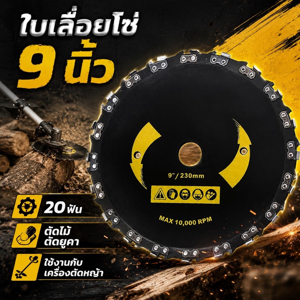YP-350 ใบตัดหญ้าติดฟันเลื่อย ตัดไม้ ตัดยูคา มี 20 ฟัน ใบเลื่อยโซ่ สำหรับเครื่องตัดหญ้า ขนาด9นิ้ว ใบมีดตัดหญ้าสำหรับงานห