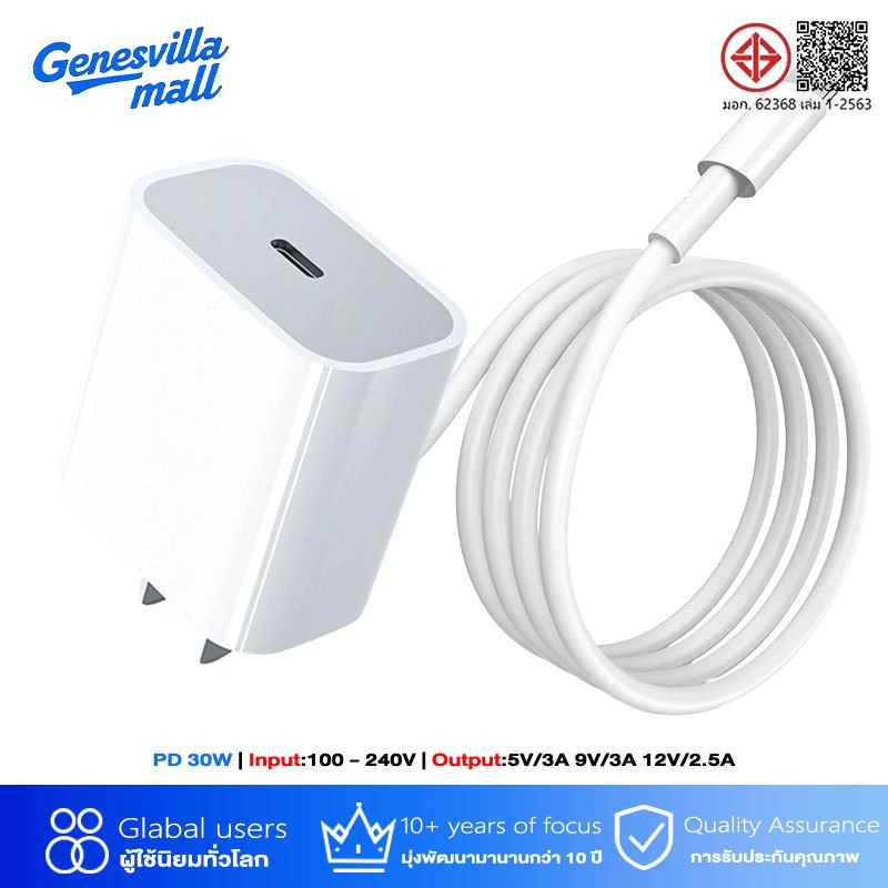หัวชาร์จเร็ว สายชาร์จเร็ว PD 20W 30W 45W charger ชุดชาร์จ Fastcharge type c to L! รองรับรุ่น 7~14