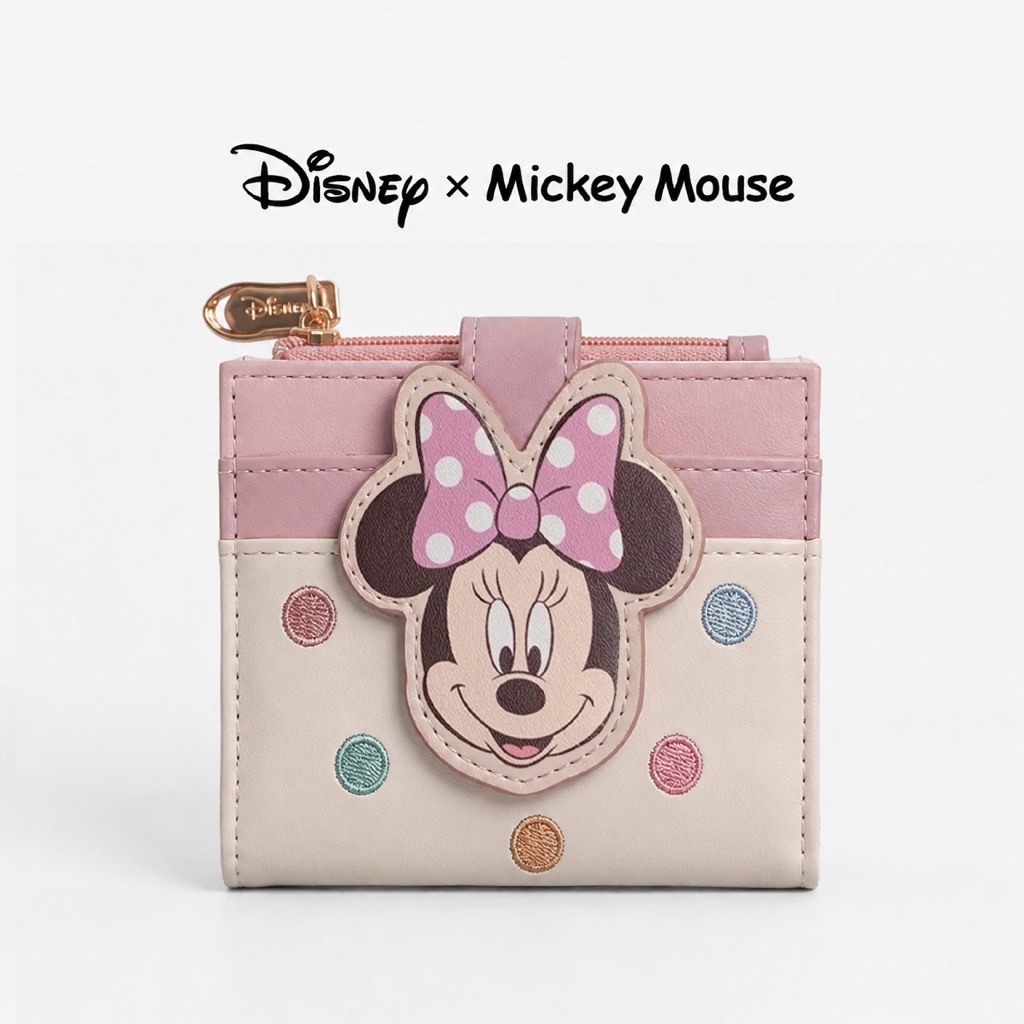 กระเป๋าสตางค์ใบสั้น MINNIE MOUSE Disney ของแท้ ช่องใส่บัตร ช่องเก็บเหรียญ