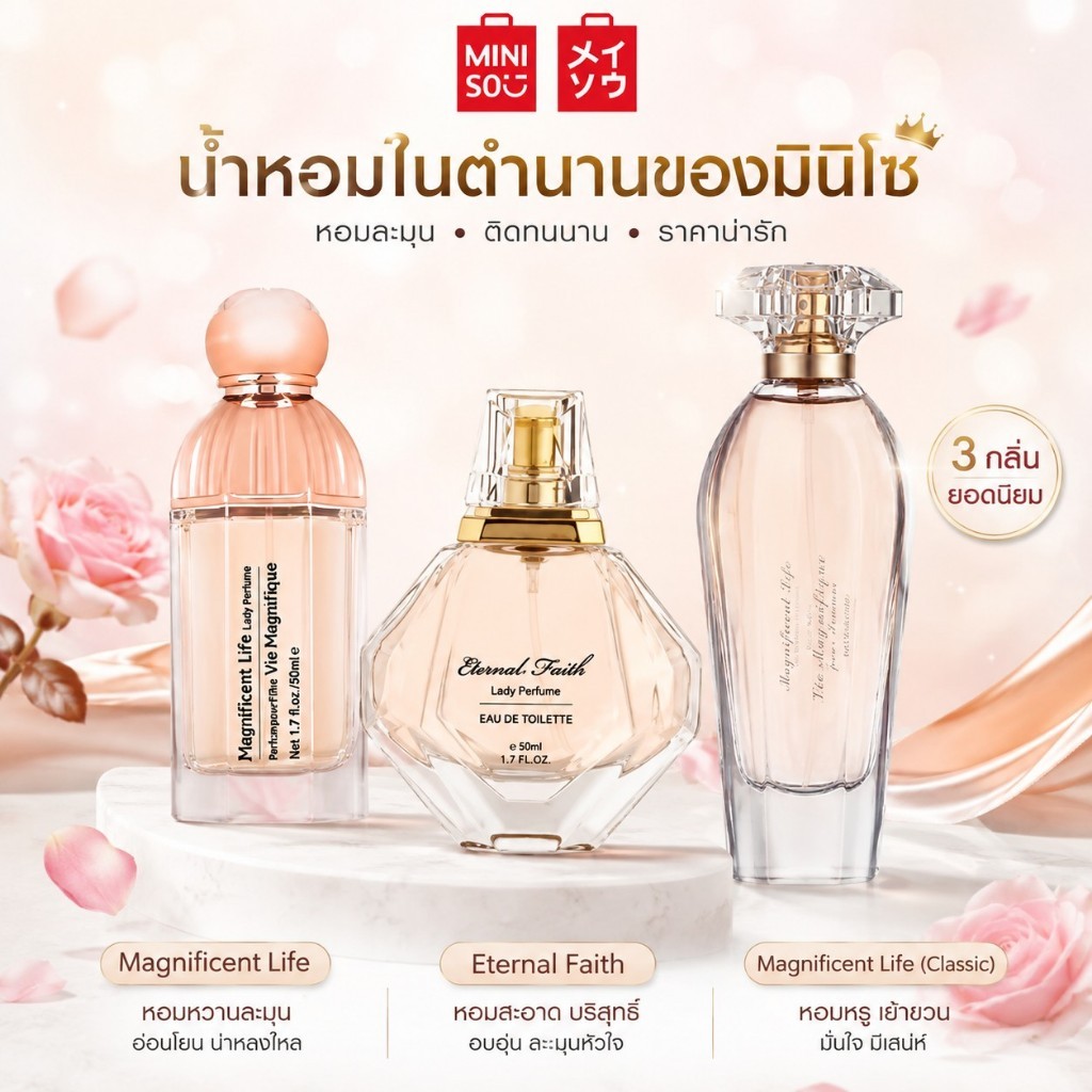น้ำหอมผู้หญิง MINISO กลิ่นยอดฮิต | Eau de Parfum / Eau de Toilette ของแท้ หอมละมุน ใช้ได้ทุกวัน