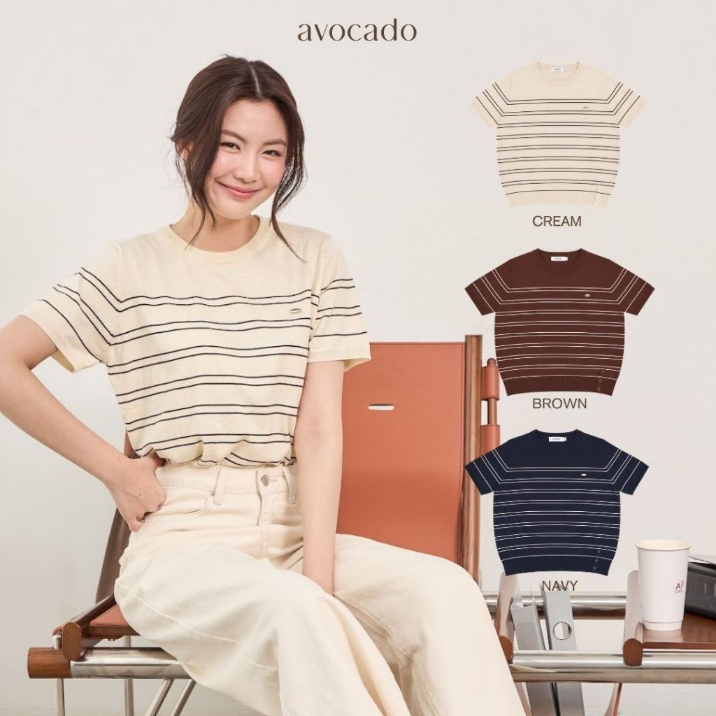 avocado - Linelie knit tops เสื้อยืดแขนสั้นลายทาง เนื้อผ้าไหมพรมเนียนนุ่ม I มี 3 ไซส์