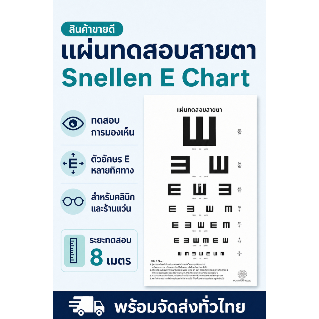แผ่นวัดสายตา ตัว E E Chart 30x60 ซม. แผ่นทดสอบสายตา สำหรับคัดกรองการมองเห็น