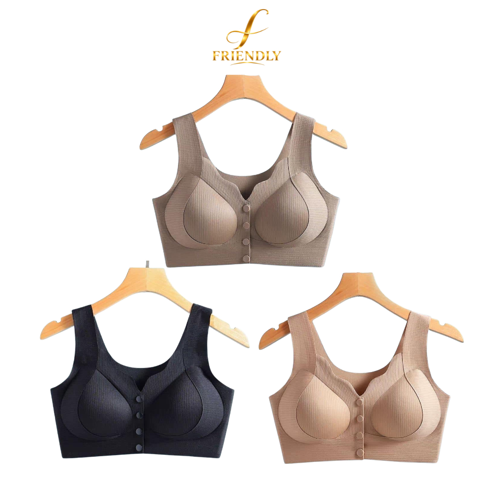 ถูกที่สุด! Friendly Bras รุ่นบราหยดน้ำ กระดุมหน้า ไร้ขอบ ไร้โครง ฟองน้ำถอดออกได้ เก็บทรงสวย ใส่ได้ทุกวันดูเป็นธรรมชาติ