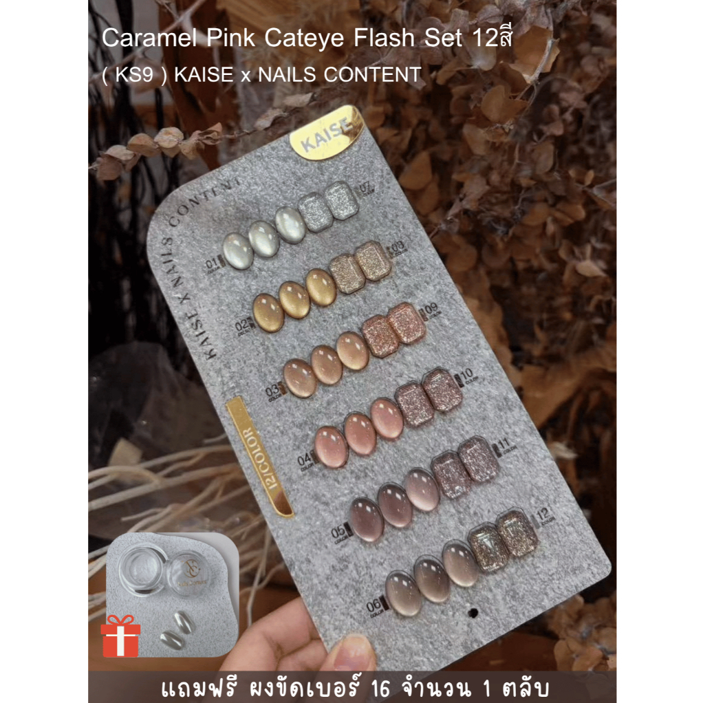 Caramel pink Cateye Flash Set 12สี ( KS9 ) KAISE x Nails content พร้อมชาร์จ