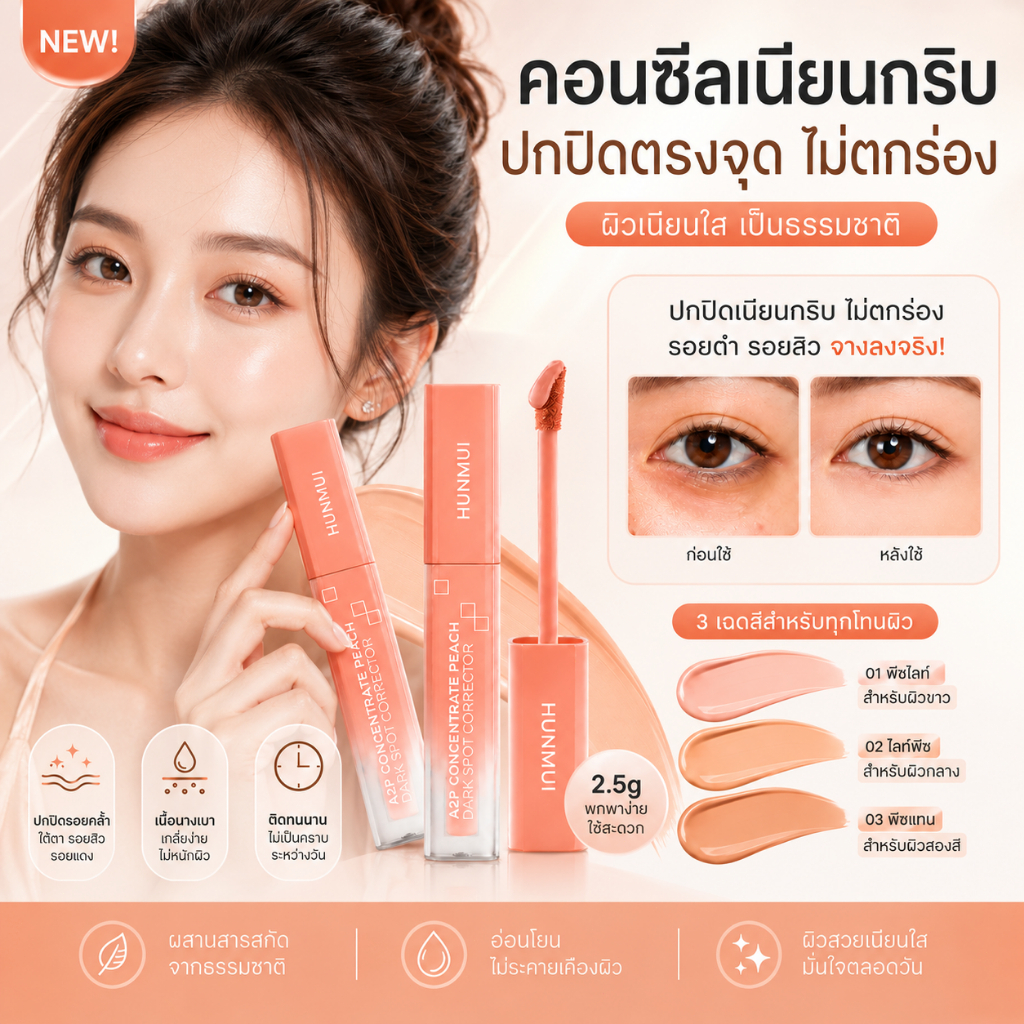 คอนซีลเลอร์ BEAUTILAB A2P: ปกปิดยาวนาน ปรับสีผิวให้สว่างขึ้น ปกปิดรอยคล้ำใต้ตาโดยไม่เป็นคราบ กันน้ำและกันเหงื่อ