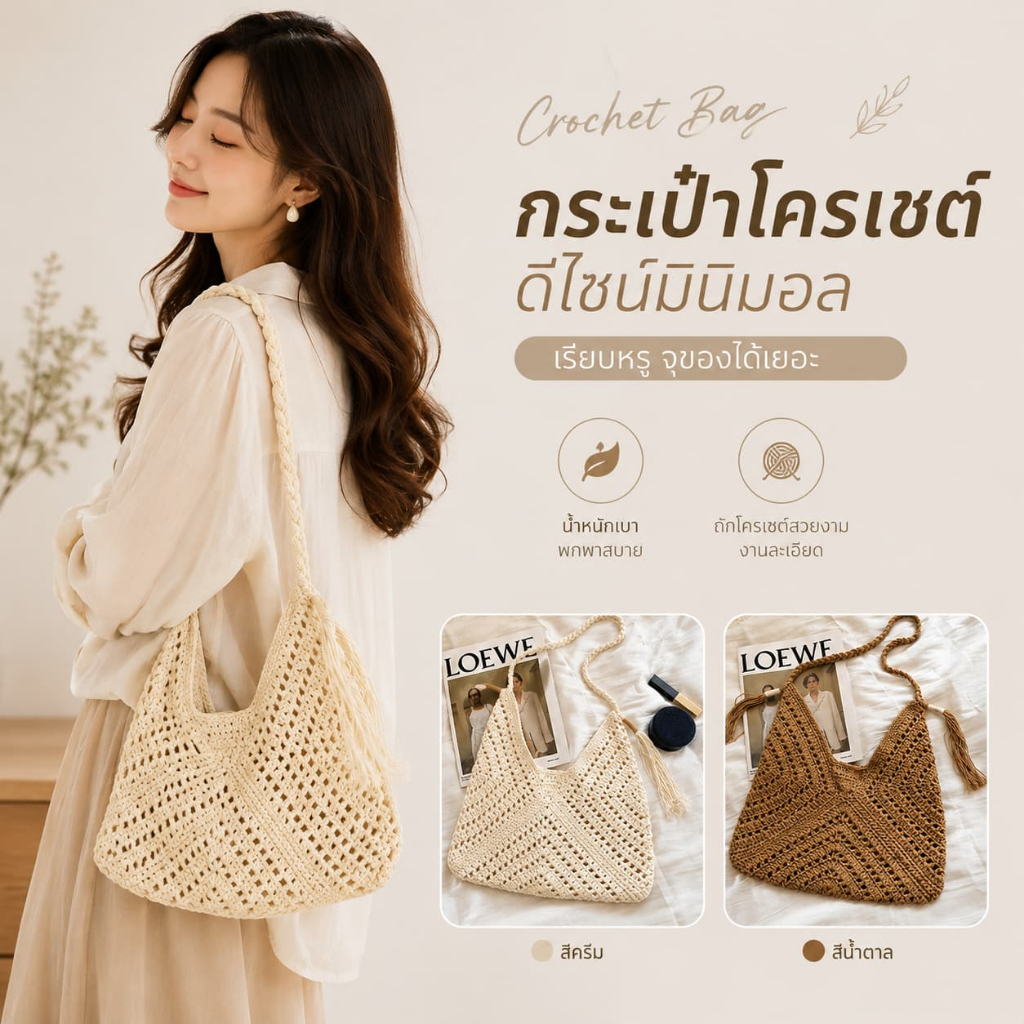 พร้อมส่ง💗กระเป๋าสานผู้หญิงแบบโปร่ง กระเป๋าสะพายไหล่แฟชั่นฤดูร้อน ใส่ของได้มาก น้ำหนักเบา เหมาะสำหรับวันหยุดพักผ่อนและเดิ