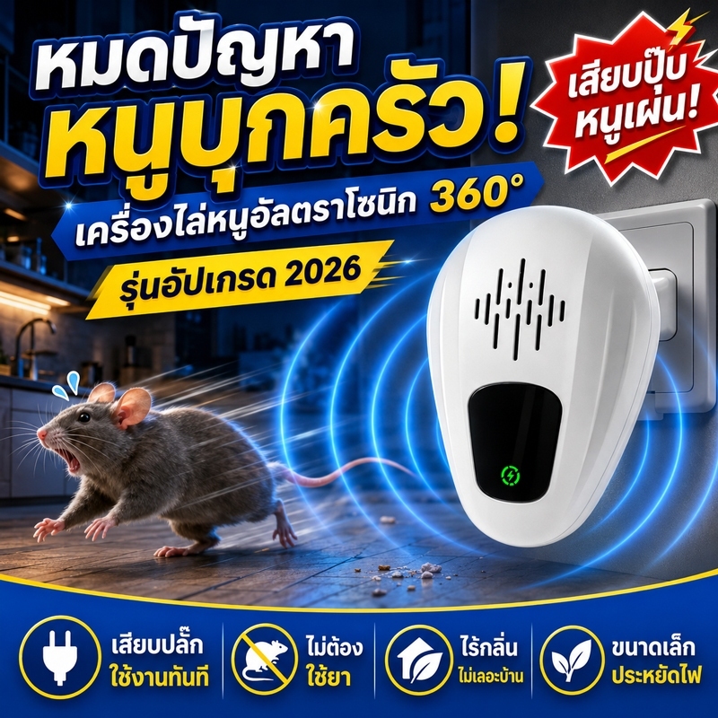 เครื่องไล่หนู อัลตร้าโซนิค 360° ไล่หนู ไล่แมลง เสียบปลั๊กใช้ง่าย ครอบคลุมกว้าง หมดปัญหาหนูกวนใจ