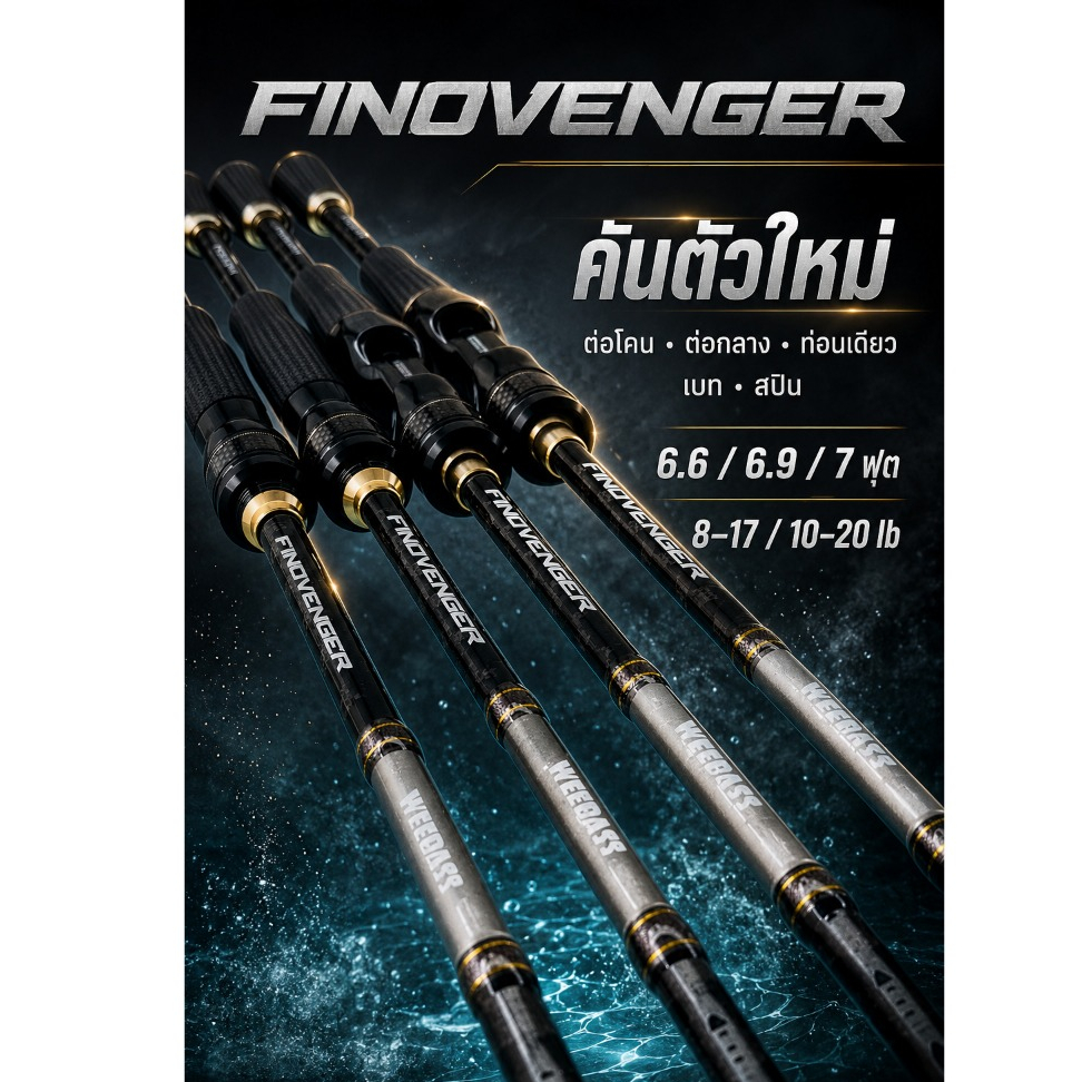 คันตีเหยื่อปลอม FINOVENGER มีทั้งคันท่อนเดียว/ต่อโคน/2ท่อน ในตัวเลือก