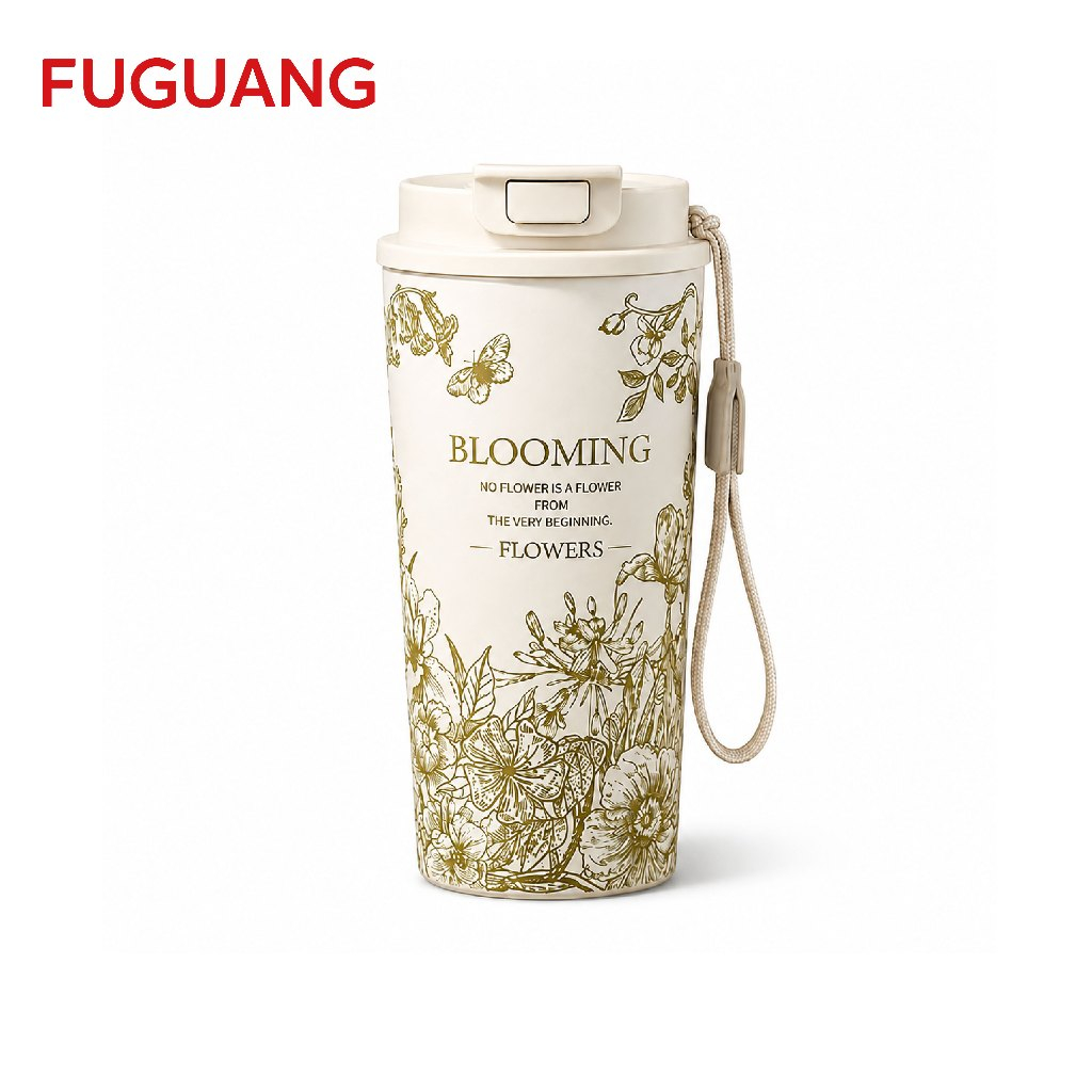 Fuguang แก้วสแตนเลสเก็บอุณหภูมิ 600ml เก็บร้อน 6 ชม. เก็บเย็น 24 ชม. แก้วน้ำพกพาพร้อมสายคล้อง Thermal Cup