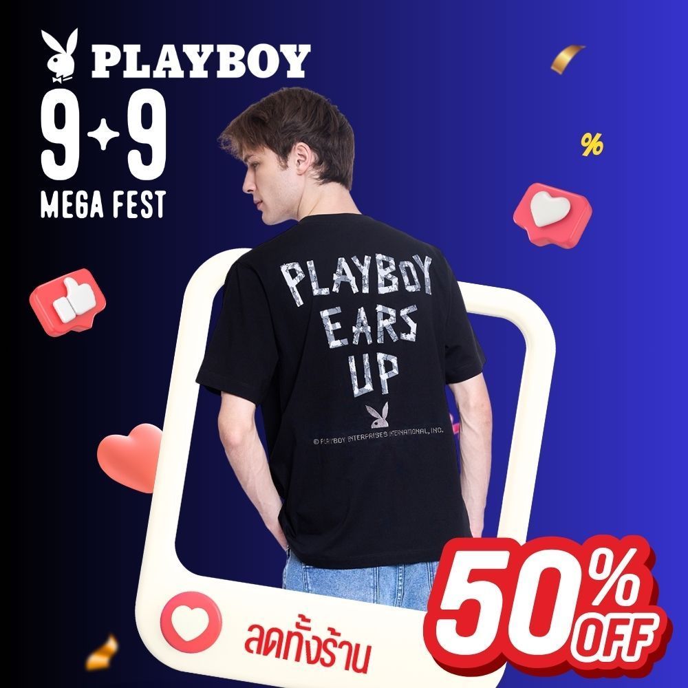 PLAYBOY 08PB เสื้อยืด เสื้อผ้าผู้ชาย/เสื้อ/เสื้อยืดสีดำ รุ่น P1MT265TB112BK