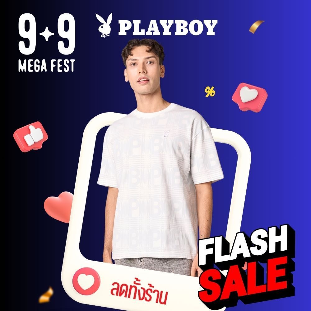 PLAYBOY B&WFEEL  เสื้อผ้าผู้ชาย/เสื้อยืด OVERSIZEสีขาว รุ่น P1MT261OT019WH