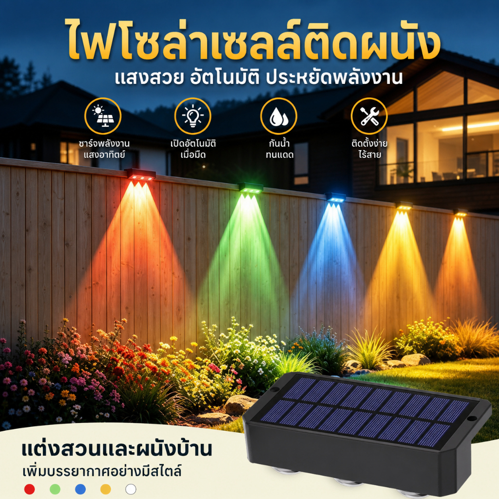 2/3/6/8/10/16LED ไฟโซล่าเซลล์ โคมไฟติดผนัง พลังงานแสงอาทิตย์ สำหรับกลางแจ้ง สําหรับตกแต่งสวน ระเบียงSolar light