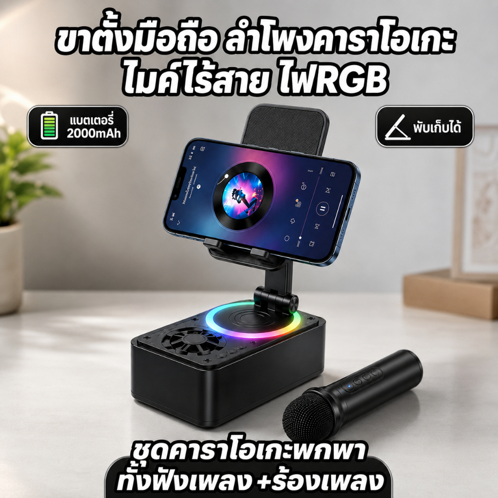 ที่ตั้งโทรศัพท์มือถือ ลําโพง ลำโพงบลูทูธ ที่วางโทรศัพท์ ขาตั้งมัลติฟังก์ชั่น พร้อมไมค์ หมุน360° เหมาะหอพัก กลางแจ้ง
