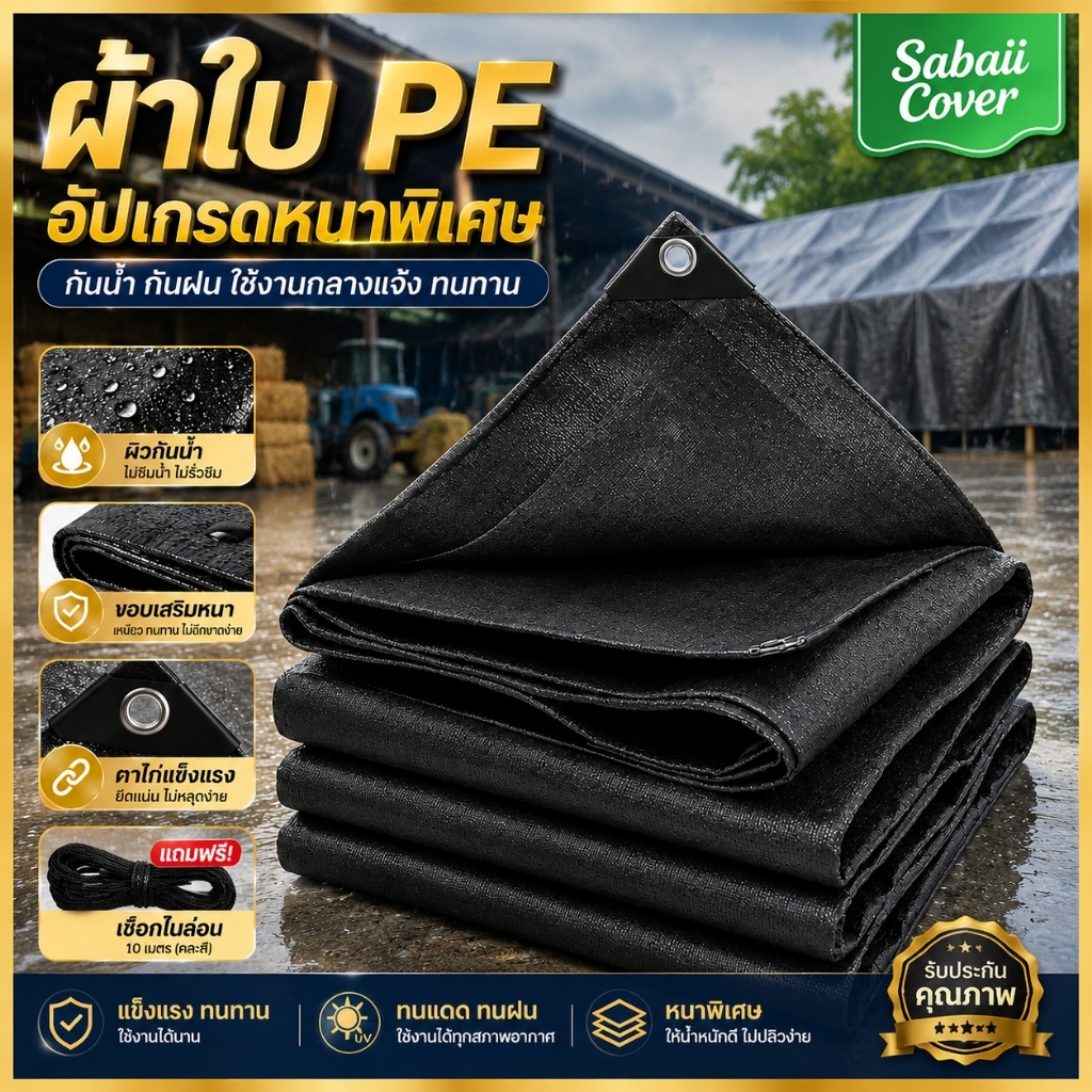 【แถมเชือก】ผ้าใบ PE กันน้ำ ทนทาน ใช้คลุมรถบรรทุก กันแดด กันฝน พร้อมส่ง ฟรีค่าจัดส่ง