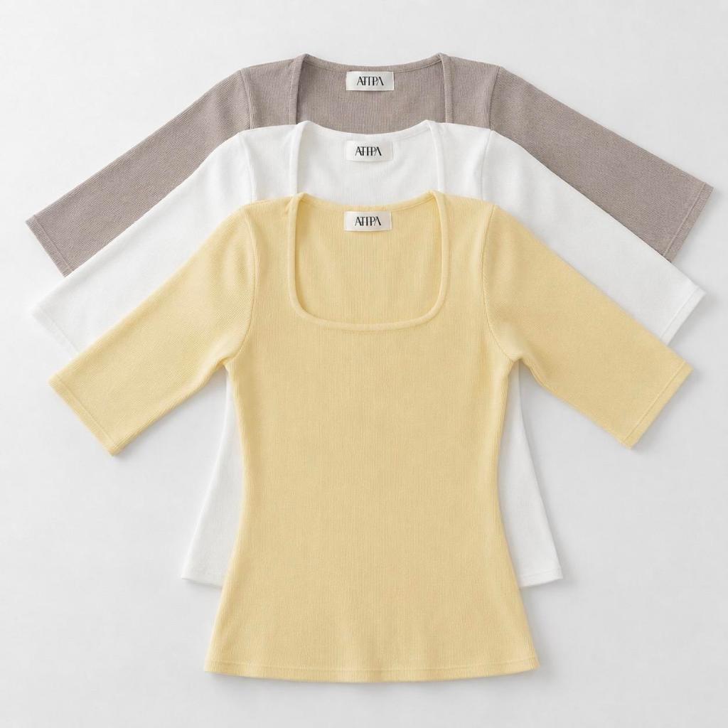 Atipashop - Yuma Knit Top เสื้อคอยู แขนสามส่วน ผ้าไหมพรม ยืดเข้ารูป