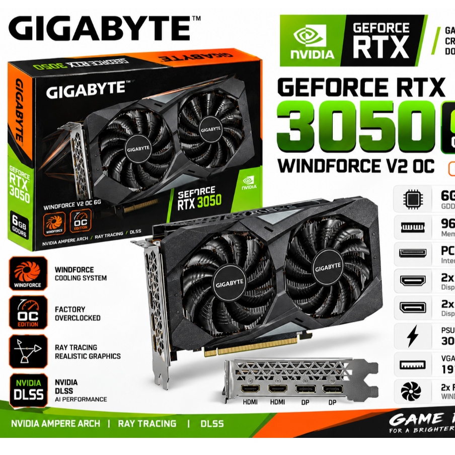การ์ดจอ VGA Gigabyte Geforce RTX 3050 WindForce 6GB GDDR6 (ของใหม่)