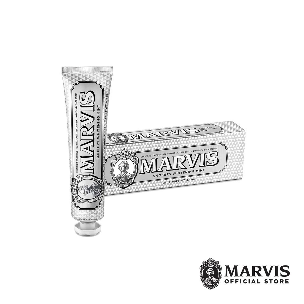 Marvis Toothpaste 85g ขาวฟัน สดชื่นลมหายใจ ดูแลเหงือก ปากแพ้ง่าย + Marvis Anti‑Allergic Toothbrush ข