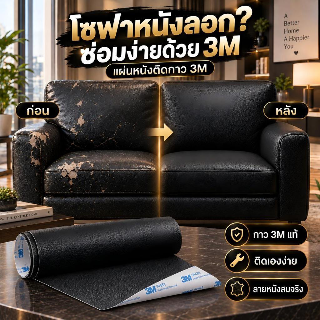 ซ่อมโซฟาและเฟอร์นิเจอร์ หนังติดกาว 3M กาวแน่น ติดง่าย ตัดได้ตามต้องการ สำหรับเก้าอี้ เบาะ และงานซ่อมหนัง
