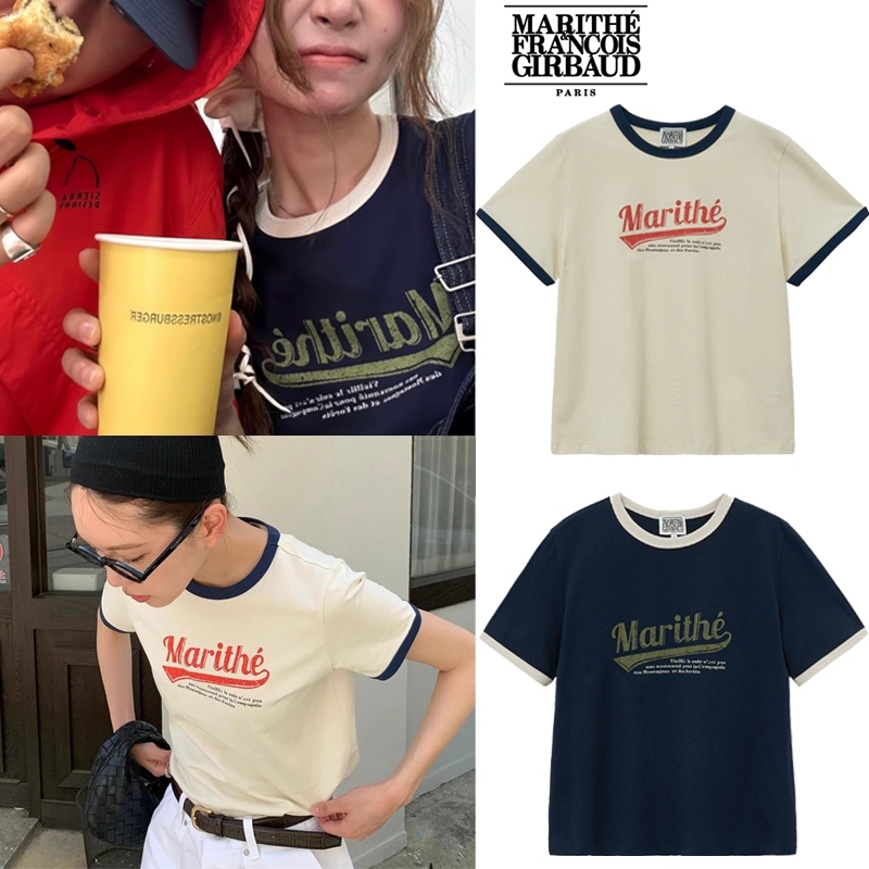 MARITHE FRANCOIS GIRBAUD W VINTAGE BASEBALL RINGER TEE IVORY สไตล์เกาหลี