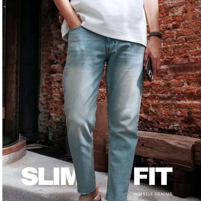 HIMSELF Slim Fit Cropped Jeans ยีนส์ทรงกระบอกเล็ก กึ่งเดฟ รุ่นปลายขาเต่อ
