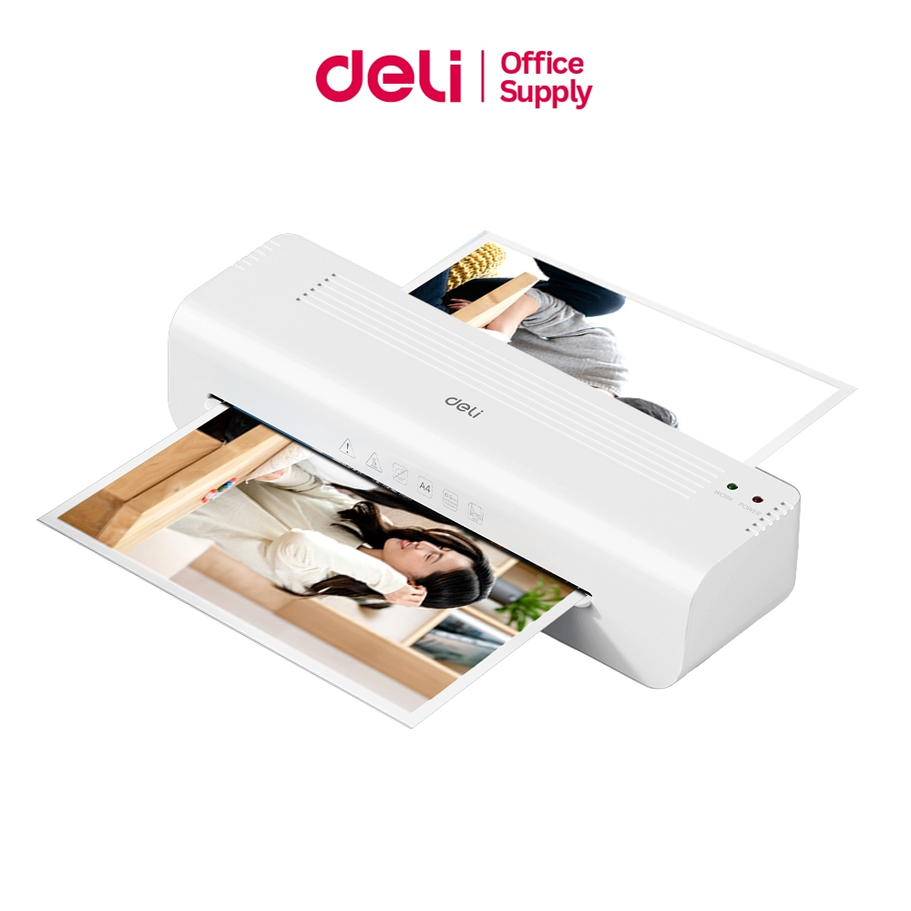 Deli เครื่องเคลือบ เคลือบร้อน-เย็น ร้อนไว 4 นาที 310 มม./นาที เคลือบเอกสาร+บัตร Laminator