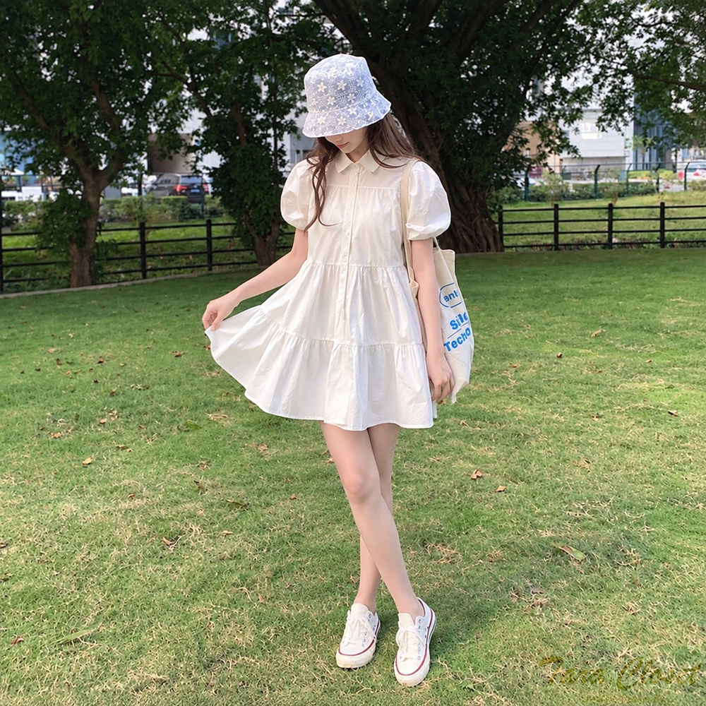 ZZ001 TARA Dress มินิเดรสญาญ่า คอปก แขนตุ๊กตา กระดุมหน้า เนื้อผ้าไหมอิตาลี ผ้าเบาพริ้ว สวย ใส่สบาย ไม่ร้อน