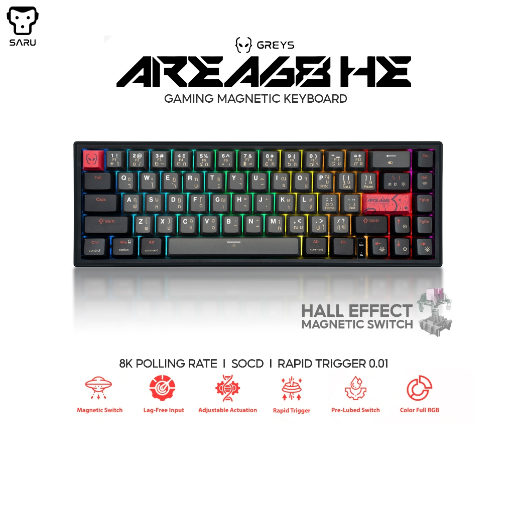 [สินค้าประกันศูนย์ 1 ปี] SARU MAGNETIC KEYBOARD 65% AREA68 KX-68 HE POLLING RATE สูงถึง 8K เพื่อเกมเ