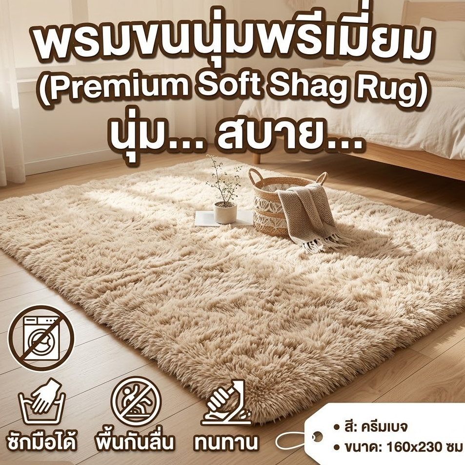 พรมปูพื้น ห้องนั่งเล่น ห้องนอน ขนยาว ขนนุ่ม  หลายสี หลายขนาด8ฟุต6/5/3.5/3ฟุต