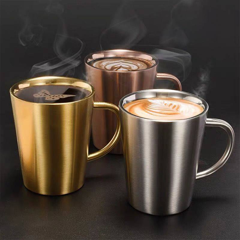 ถ้วยน้ําสแตนเลสแก้วถ้วยกาแฟสองชั้นร้านอาหารกลางแจ้งเบียร์ชาถ้วยน้ําอาหารเช้านม แก้ว