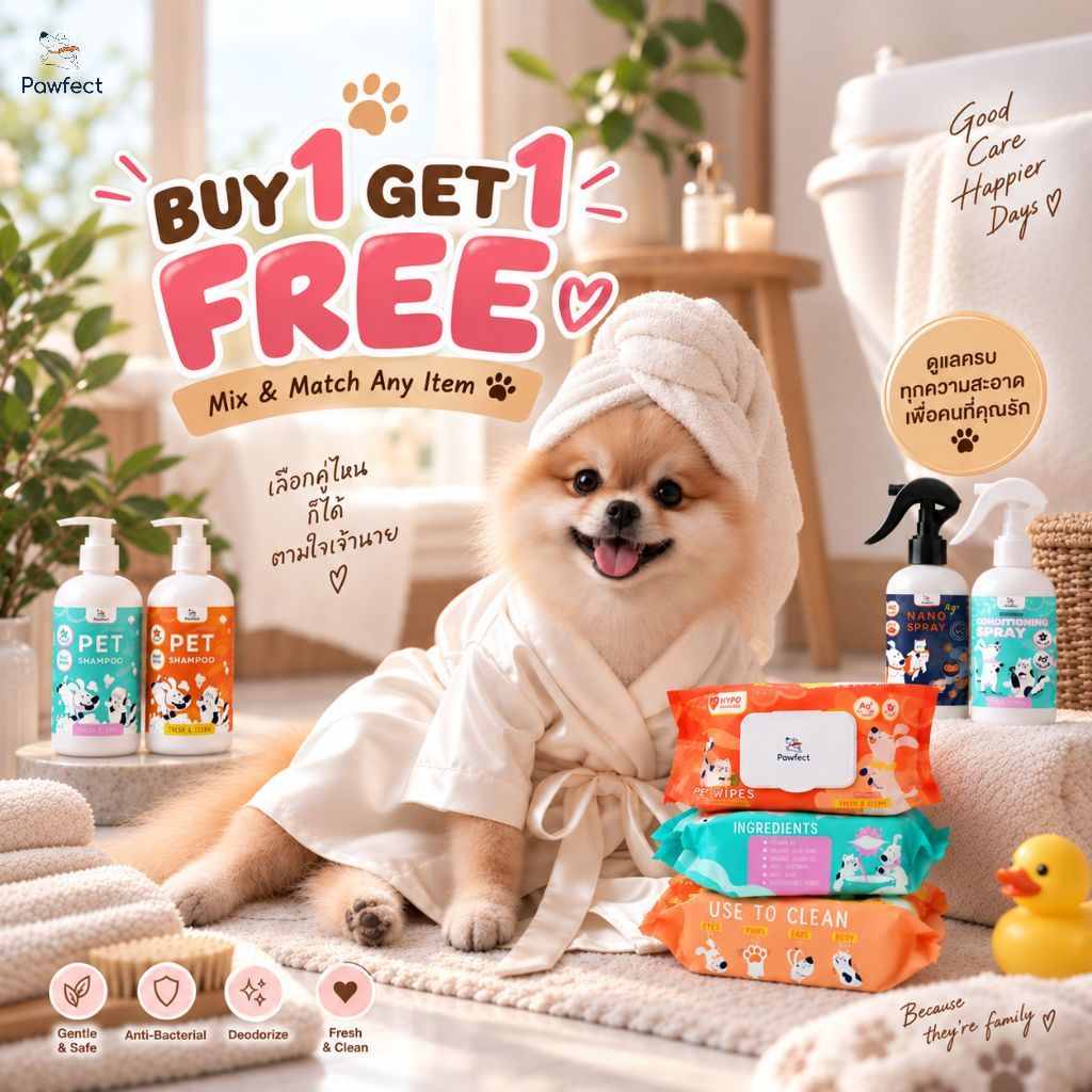 Pawfect ซื้อ 1 แถม 1 ทุกรายการ จำกัด 8 ชิ้น ต่อออเดอร์