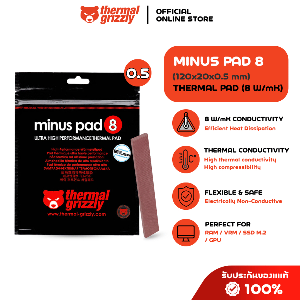 THERMAL GRIZZLY MINUS PAD 8 Thermal Pad 120x20 /0.5 mm./8 W/mK