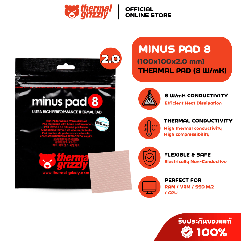 THERMAL GRIZZLY MINUS PAD 8 Thermal Pad 100x100 /1.0 mm./8 W/mK