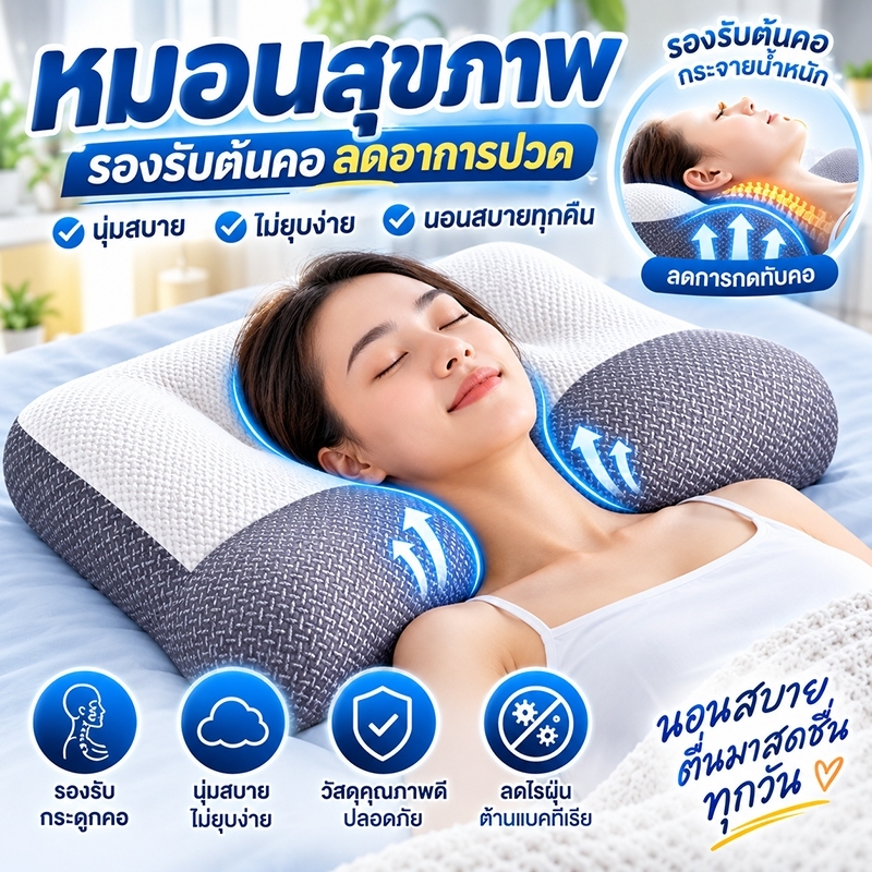 หมอนสุขภาพ หมอนหนุน หมอน หมอนนอน รองรับต้นคอ นุ่มสบาย คืนรูปไว ไม่ยุบง่าย หมอนนอนเพื่อสุขภาพ 100%ปกป้องคอ แก้ปวดคอ