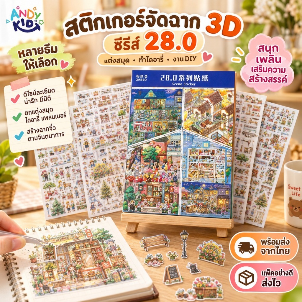 สติกเกอร์จัดฉากจิ๋ว 28.0 DIY แต่งสมุด ไดอารี่ Journal Scrapbook งานคอลลาจและแฮนด์เมด