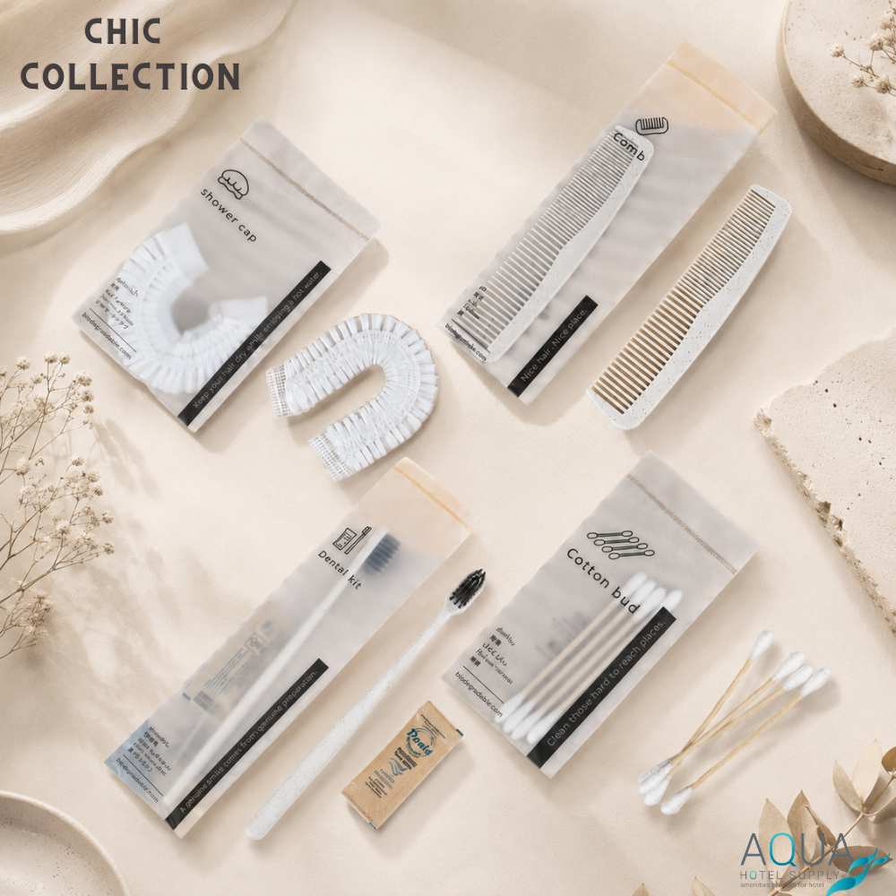 รุ่น Chic ซอง Soft touch งานซอง ของใช้ในโรงแรม Amenities Kit ของใช้ในห้องหมวก หวี คอตตอนบัด สบู่