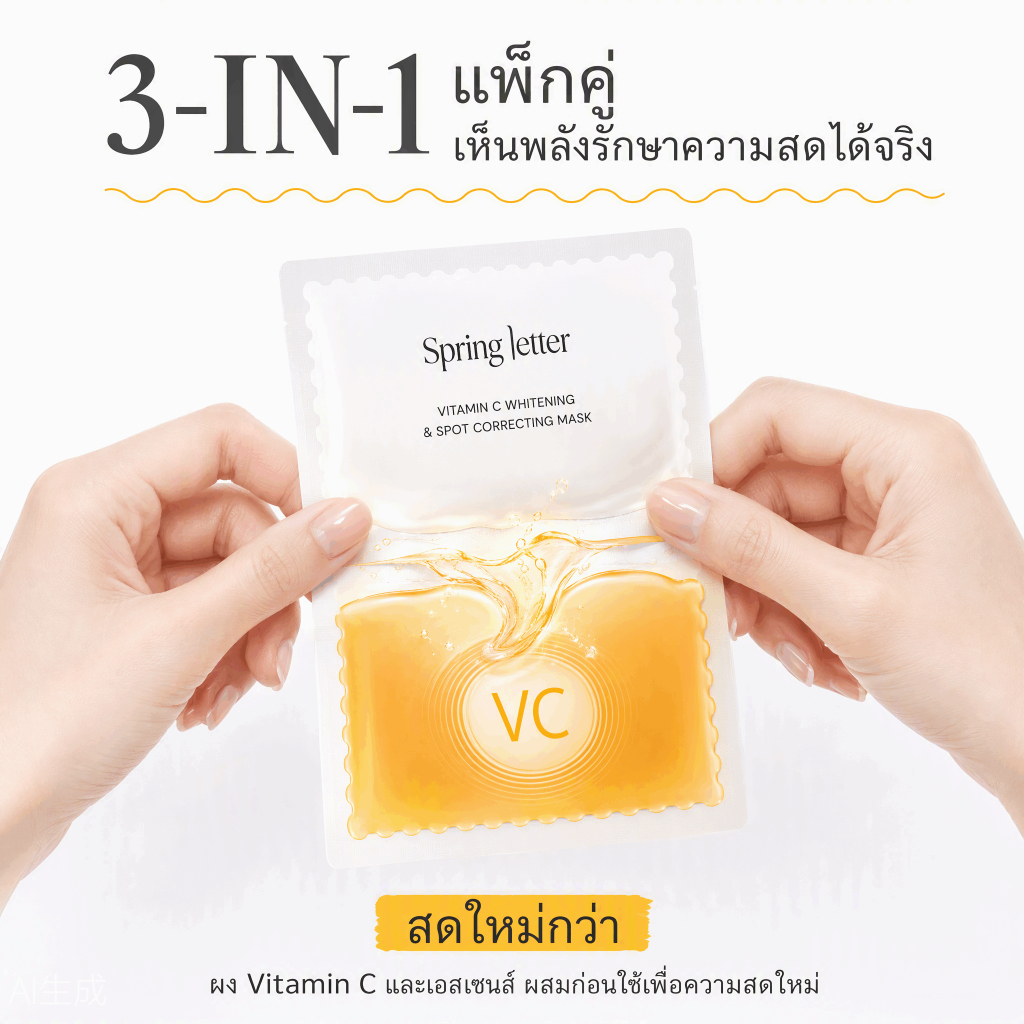 Spring Letter มาส์กหน้าวิตามินซี Pure VC ช่วยให้ผิวดูกระจ่างใส ชุ่มชื้น อิ่มฟู ดูกระชับ — صورة 3