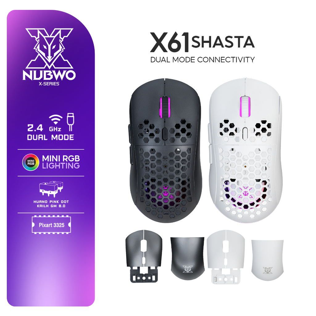 [ประกัน 2 ปี] Nubwo X61 WIRELESS & WIRED MACRO เมาส์เกมมิ่งสองโหมดไร้สายและสาย เปลี่ยนกรอบได้ มีไฟ R