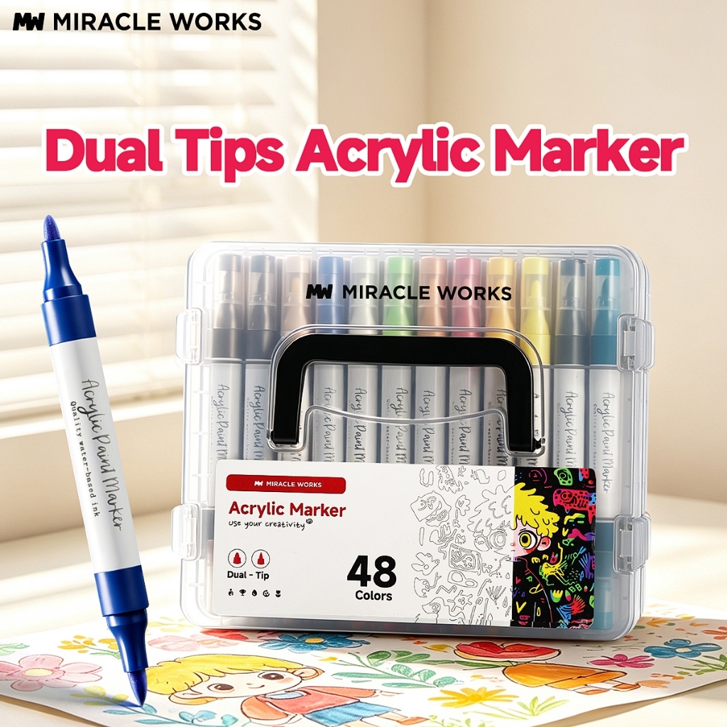 MW ปากกาอะคริลิค 2 หัว 12/24/36/48/60 สี Dual-tip Acrylic Marker ชุดปากกามาร์กเกอร์อะคริลิค อุปกรณ์ศ