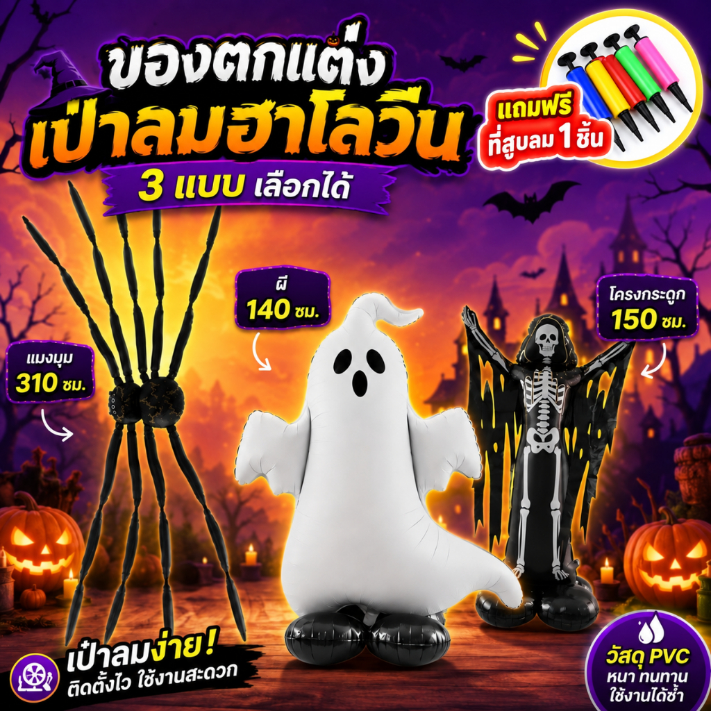 ลูกโป่งฮาโลวีน เป่าลมตั้งพื้น แมงมุม ผี โครงกระดูก ของตกแต่งฮาโลวีน ปาร์ตี้ บ้าน ร้านค้า Halloween