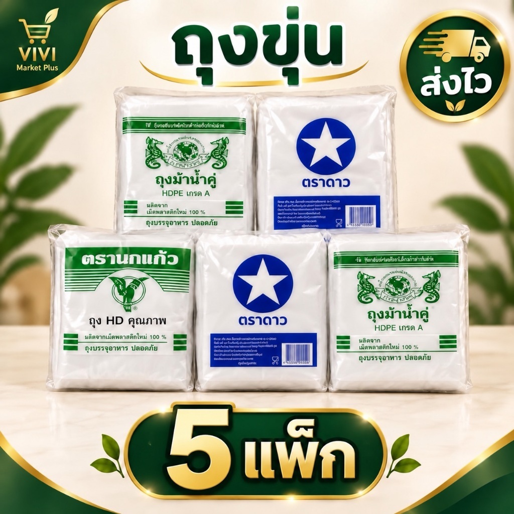 [5 แพคถูกกว่า]ถุงขุ่น ถุง HD  ถุงใส่เเกง ถุงพลาสติก PP 100% ใส่อาหารได้ คุณภาพดี ของใหม่จากโรงงาน ไม่เก่าเ