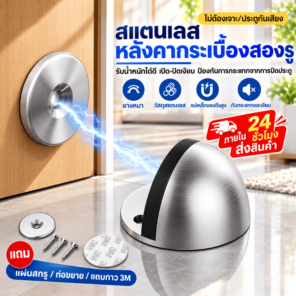 ที่กั้นประตูสแตนเลสแบบไม่ต้องเจาะ/ที่กั้นประตูแม่เหล็ก/ที่กั้นประตูป้องกันเสียงรบกวน