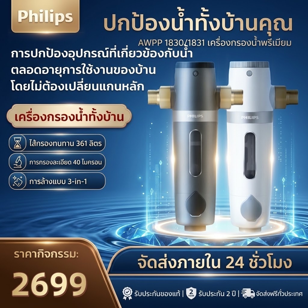 Philips water AWP1830 pre-filter ตัวกรองน้ำประปา ตัวกรองน้ำก่อนเข้าบ้าน อุปกรณ์สำหรับเครื่องกรองน้ำ 