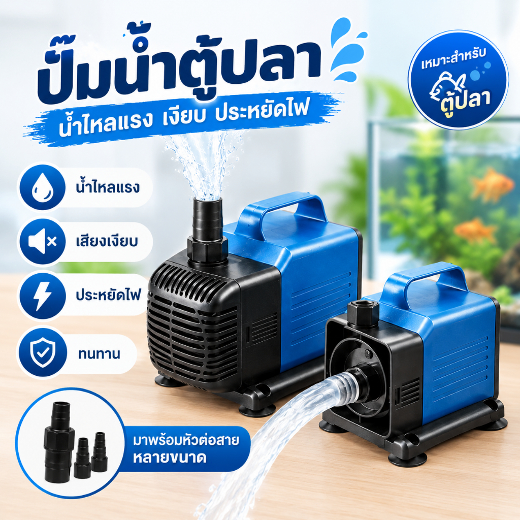 ปั๊มน้ำตู้ปลา ปั๊มจุ่ม เสียงเงียบ น้ำไหลแรง ประหยัดไฟ ใช้สำหรับตู้ปลา ระบบหมุนเวียนน้ำ ติดตั้งง่าย