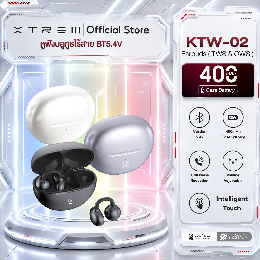 UKIKI หูฟังบลูทูธไร้สาย Open Ear Clip BT5.4V Battery 400mAh ตัดเสียงรบกวน กันเหงื่อ รุ่น KTW-02