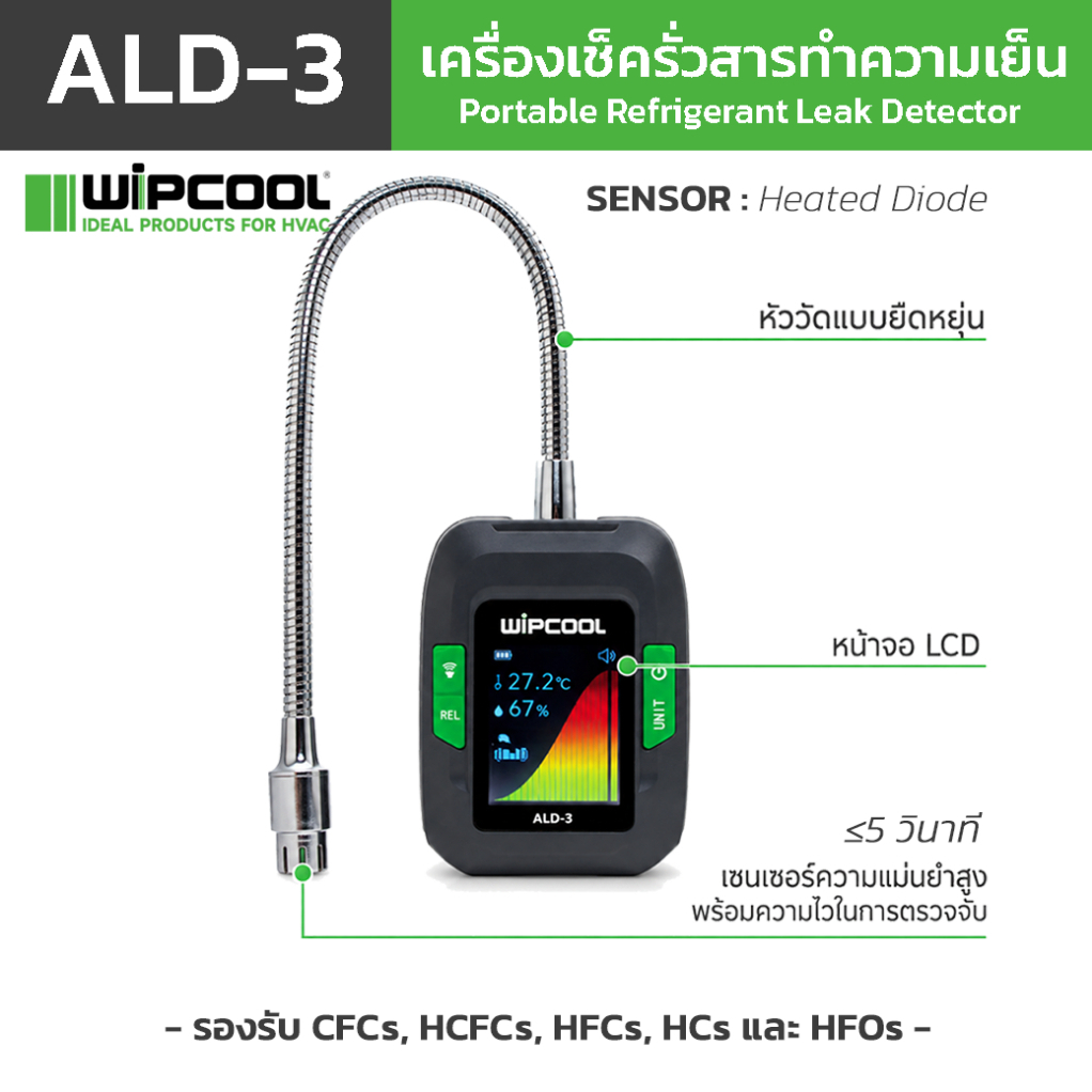 WIPCOOL เครื่องเช็ครั่วสารทำความเย็น รุ่น ALD-3 Sensor Heated Diode ขนาดเล็กพกพาสะดวก