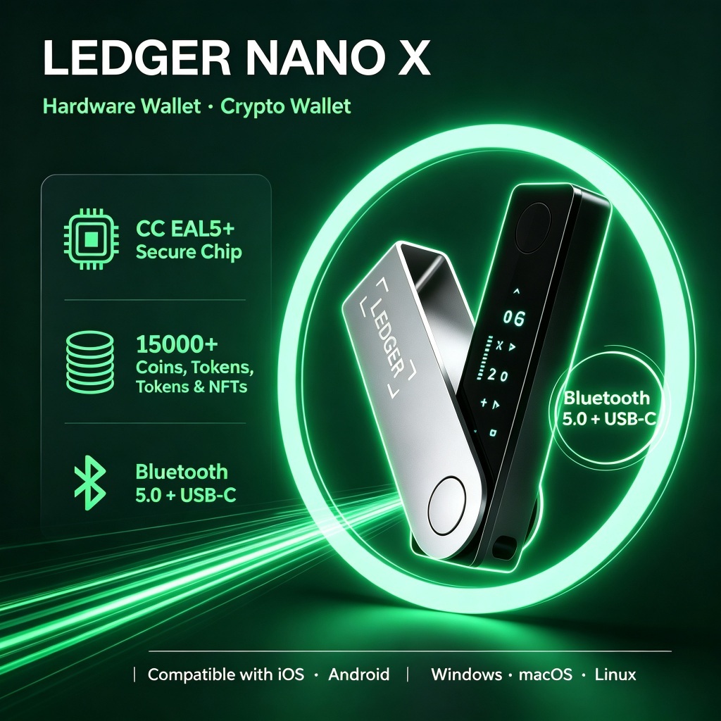 Ledger Nano X Hardware Wallet Crypto Wallet Cold Wallet Bluetooth USB C Genuine