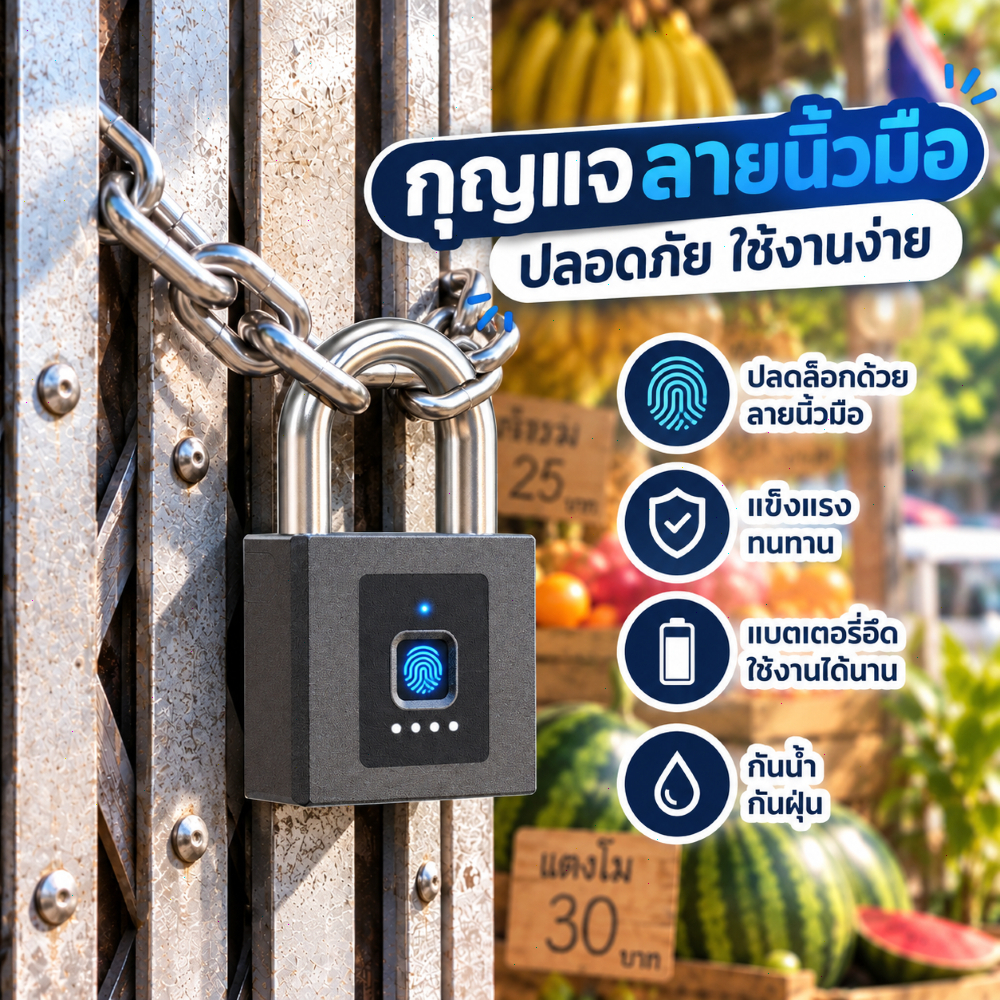 กุญแจและอุปกรณ์ล็อ padlock กุญแจอัจฉริยะ fingerprint lock ล็อคลายนิ้วมือ ล็อคอิเล็กทรอนิกส์ ชาร์จ USB บลูทูธ APP ปลดล็อค