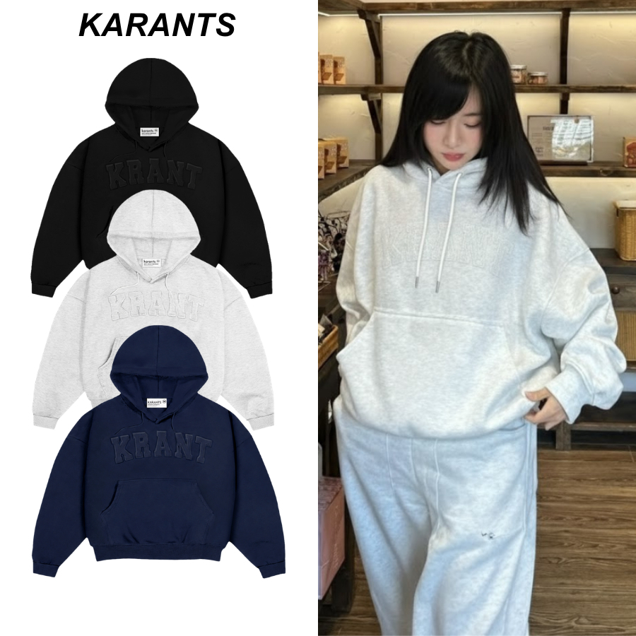 [ สินค้าเข้าเยอะ ] Karants เสื้อฮู้ดสวมศีรษะ Cropped Boxy ผ้าฟลีซ แต่งผ้าปะ สำหรับผู้ชายและผู้หญิง -